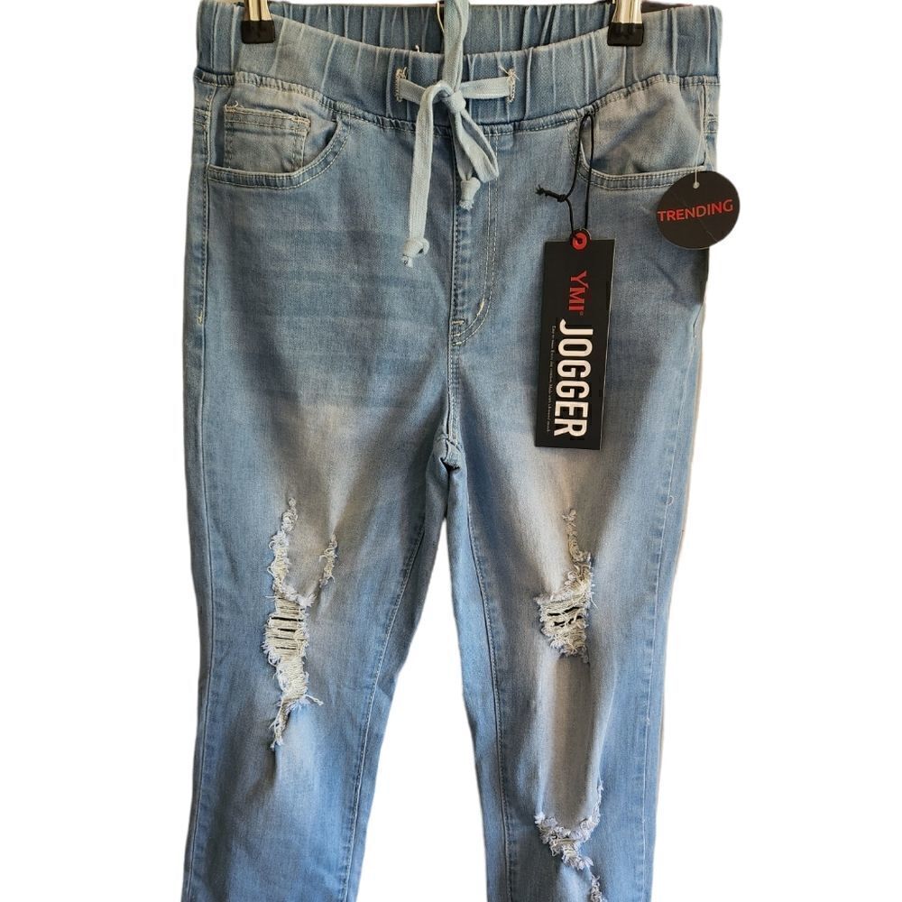 YMI Denim Joggers Distressed Light Wash Size Small
